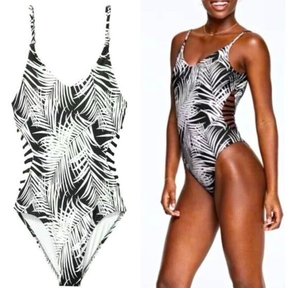 Victoria's Secret PINK Tropical Palm Side Cut Out Low Back One Piece Swimsuit XL - Picture 3 of 9